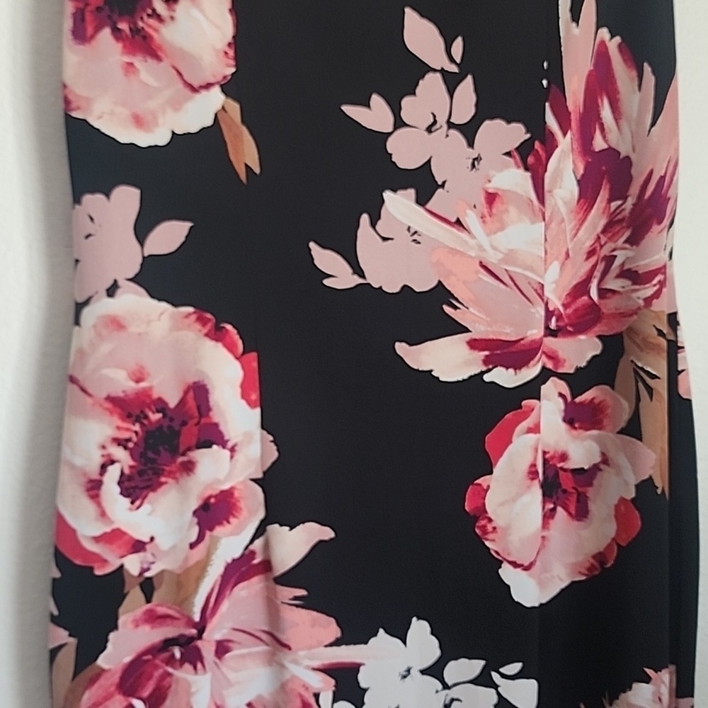 White House Black Market Women's Pink Floral Dress Sleeveless Ruched Lined Sz M - Picture 7 of 9
